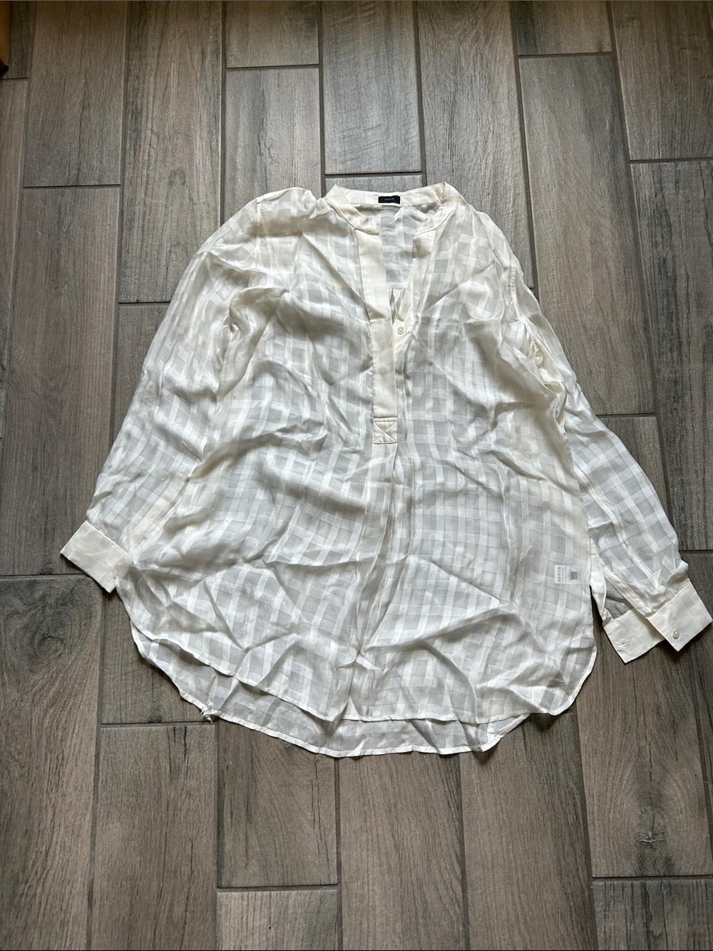 Joseph Cream White Sheer Check Button-Down Blouse